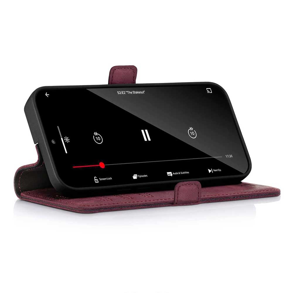 SURAZO Premium MJ - Skórzane Etui Na Smartphone Portfel z Klapką - Burgund + Łapa