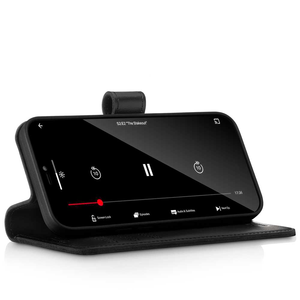 Skórzany pokrowiec na smartfon RFID Portfel z Klapką Premium - Costa Czarna - TPU Czarne
