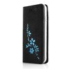 Etui na telefon skóra naturalna książka RFID - Nubuk Czarny - Kwiaty turkusowe - TPU Transparentne